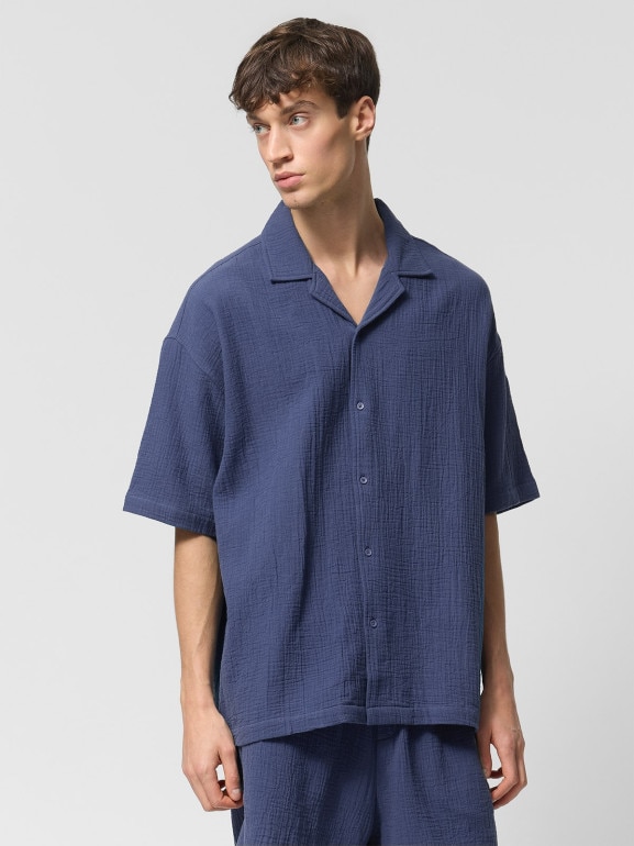 Męska koszulka muślinowa Outhorn OTHWSS24TSHIM067 - granatowa