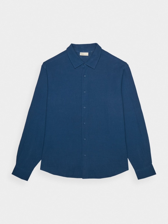 Męska koszula muślinowa Outhorn OTHWSS24TSHIM080 - granatowa