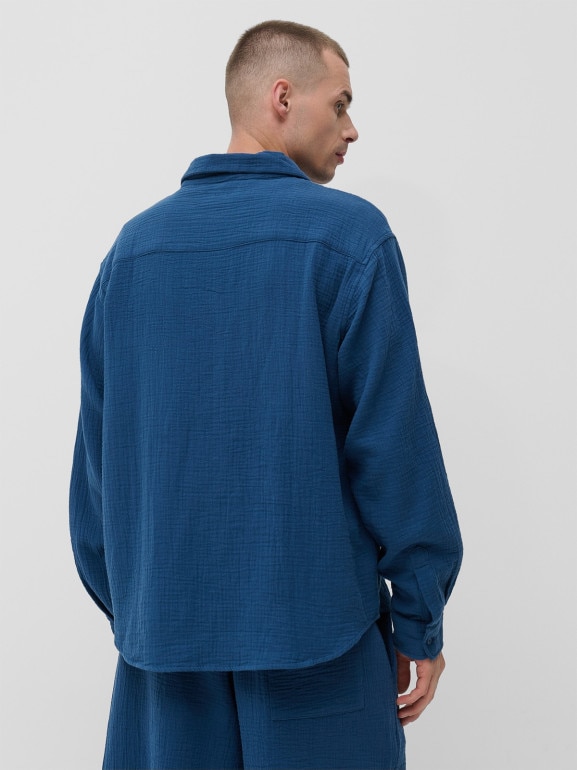 Męska koszula muślinowa Outhorn OTHWSS24TSHIM080 - granatowa