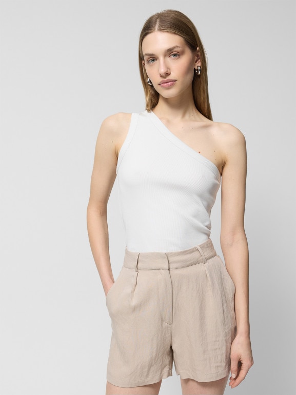 Damski top na jedno ramię Outhorn OTHWSS24TSLEF084 - biały