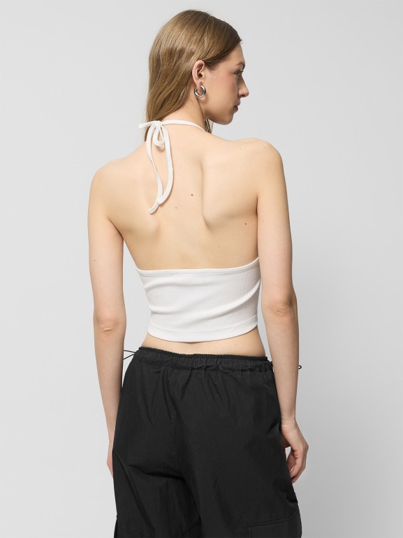 Damski top slim prążkowany Outhorn OTHWSS24TSLEF085 - biały