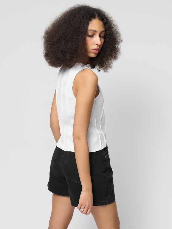 Damski top prążkowany Outhorn OTHWSS24TSLEF088 - biały