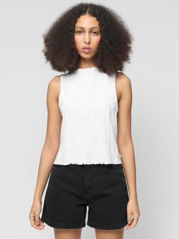 Damski top prążkowany Outhorn OTHWSS24TSLEF088 - biały