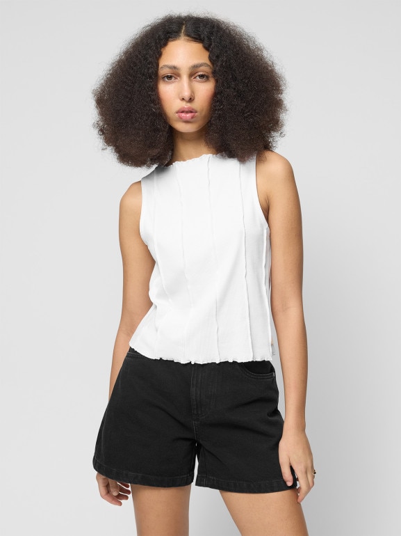 Damski top prążkowany Outhorn OTHWSS24TSLEF088 - biały