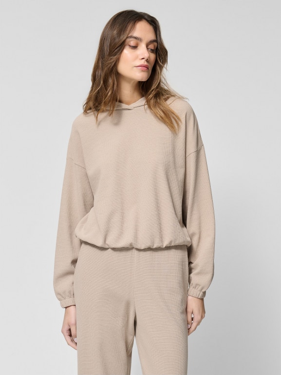 Damska bluza dresowa nierozpinana z kapturem Outhorn OTHWSS24TSWSF1631 - beżowa