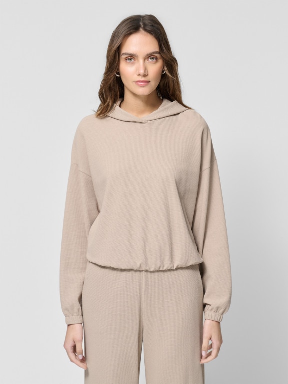 Damska bluza dresowa nierozpinana z kapturem Outhorn OTHWSS24TSWSF1631 - beżowa
