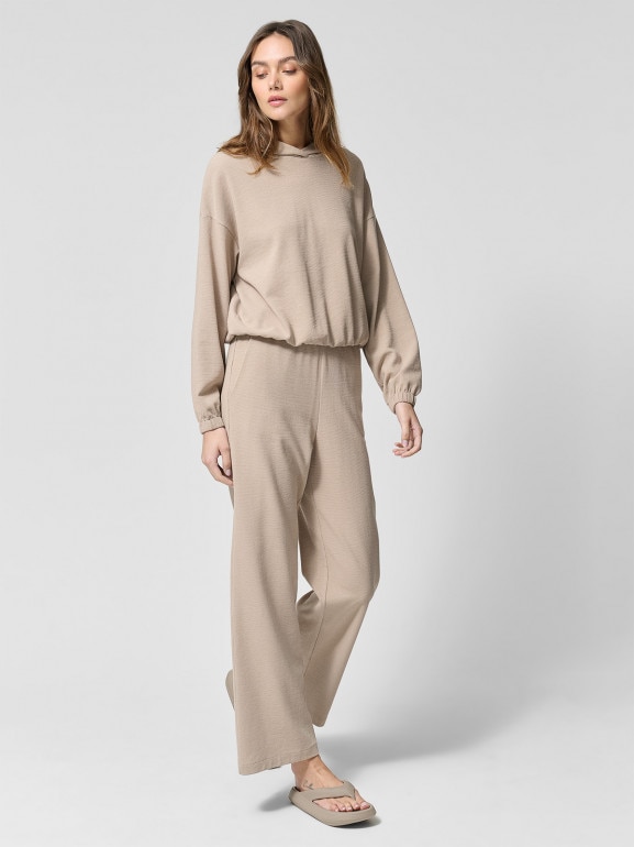 Damska bluza dresowa nierozpinana z kapturem Outhorn OTHWSS24TSWSF1631 - beżowa