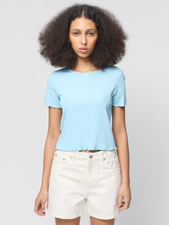 Damski t-shirt crop-top Outhorn OTHWSS24TTSHF1487 - niebieski