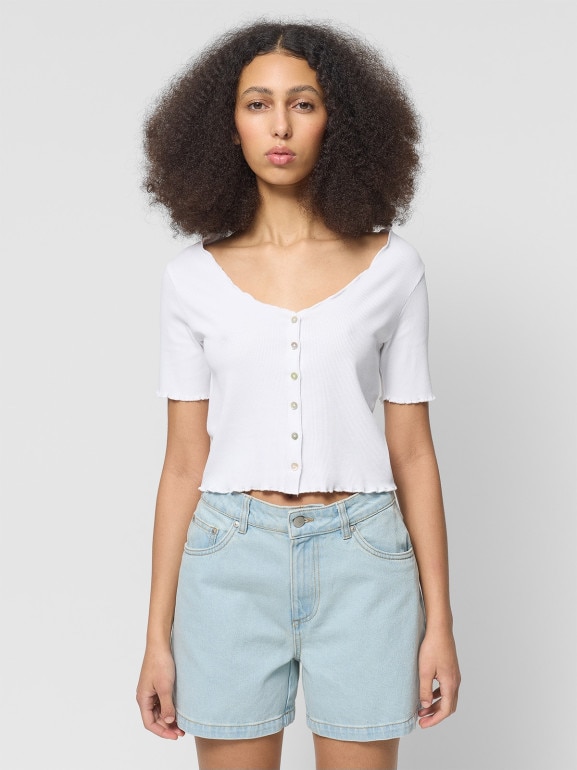 Damski crop top bez nadruku Outhorn OTHWSS24TTSHF1489 - biały