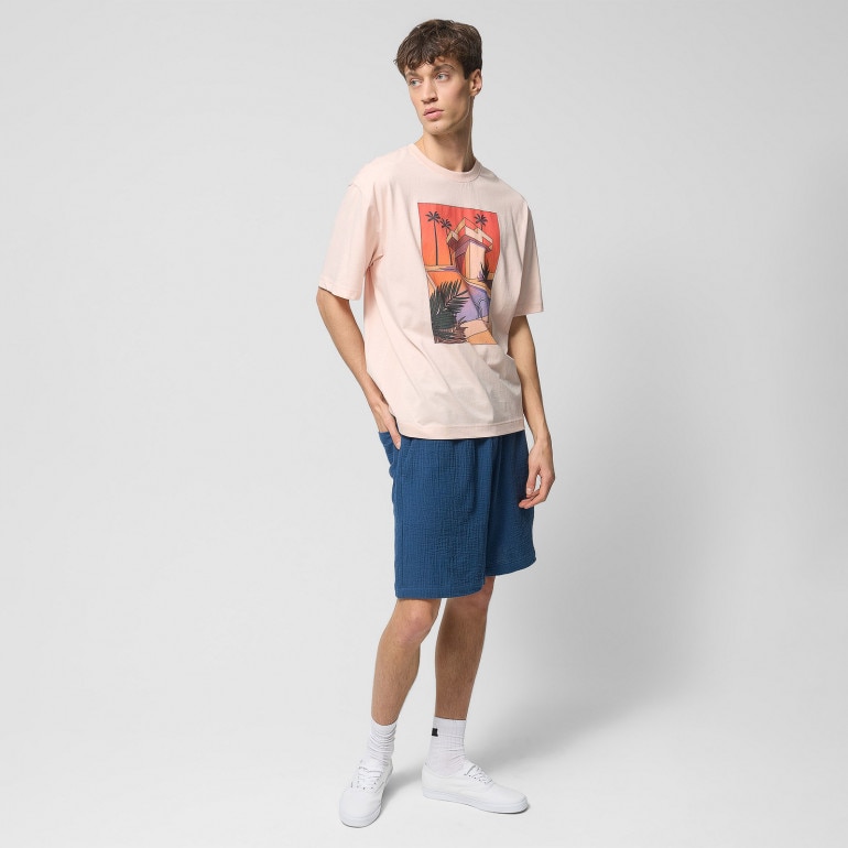 Męski t-shirt oversize z nadrukiem Outhorn OTHWSS24TTSHM1504 - łososiowy