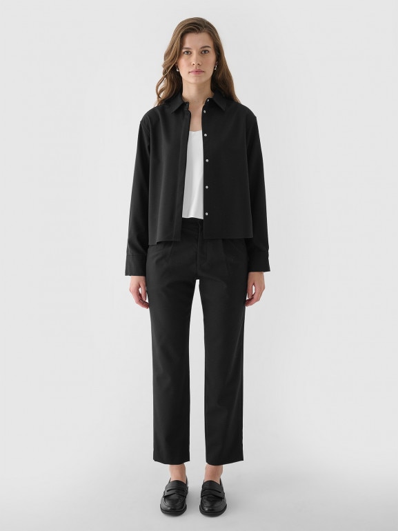 Damskie spodnie casual tkaninowe Outhorn OTHWAW24TTROF1225 - czarne