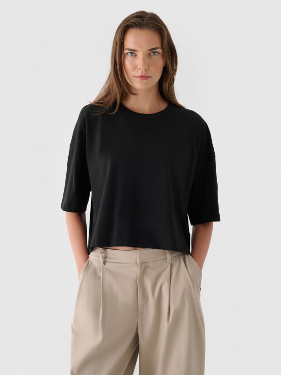 Damski t-shirt oversize Outhorn OTHWAW24TTSHF2341 - czarny