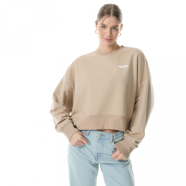 Damska bluza dresowa nierozpinana bez kaptura Prosto Crewneck Vera - beżowa