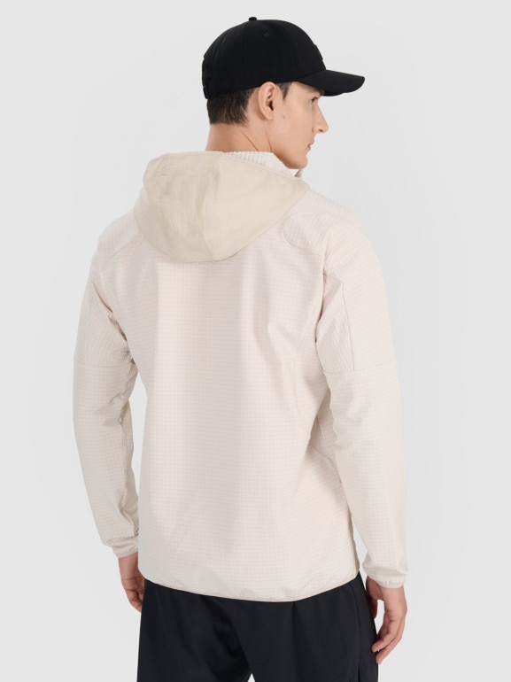 Męska bluza treningowa rozpinana z kapturem 4F x Robert Lewandowski RL9SSS25TFSWM615 - beżowa