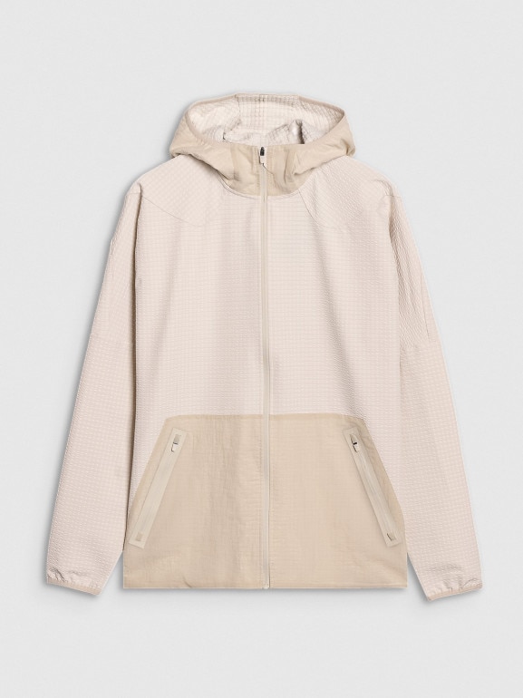 Męska bluza treningowa rozpinana z kapturem 4F x Robert Lewandowski RL9SSS25TFSWM615 - beżowa