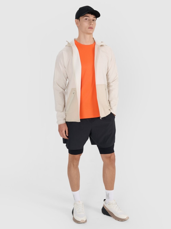 Męska bluza treningowa rozpinana z kapturem 4F x Robert Lewandowski RL9SSS25TFSWM615 - beżowa