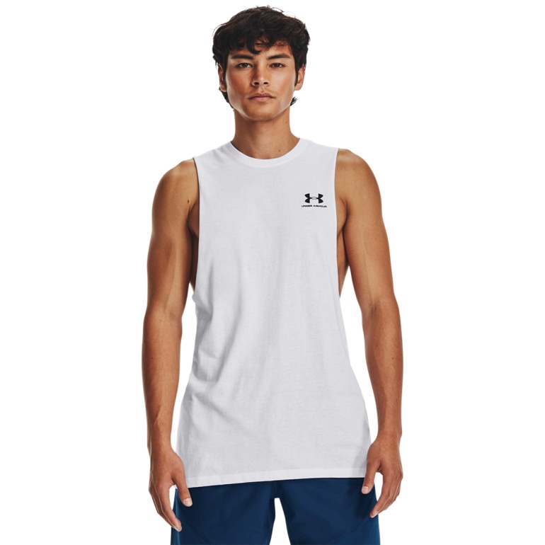 Męski top treningowy Under Armour UA Left Chest Cut Off Tank - biały