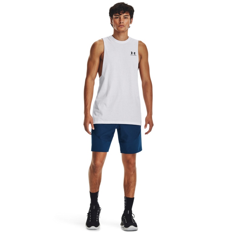 Męski top treningowy Under Armour UA Left Chest Cut Off Tank - biały