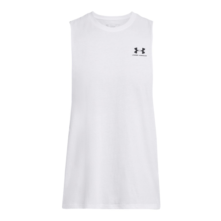 Męski top treningowy Under Armour UA Left Chest Cut Off Tank - biały