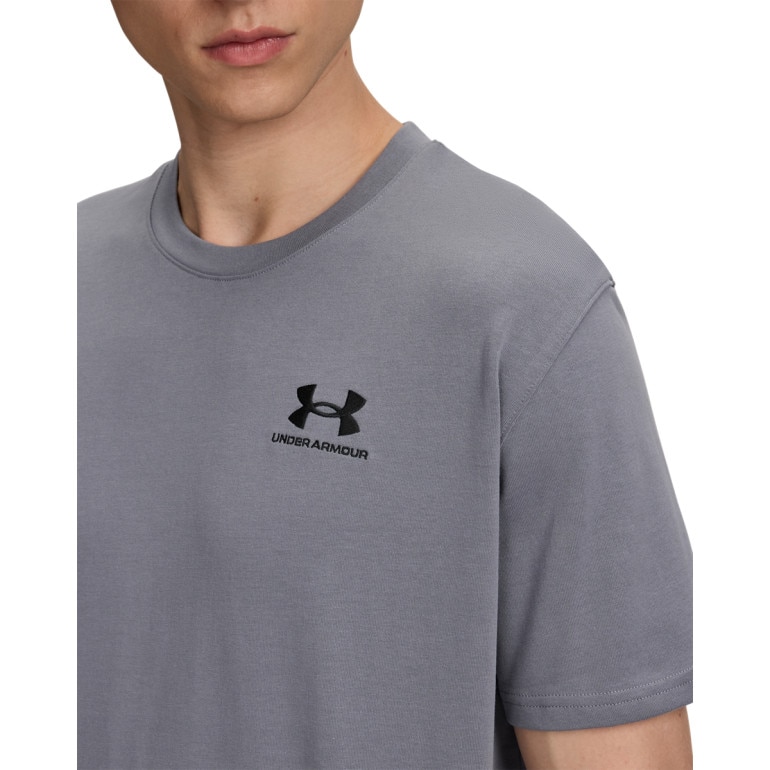 Męski t-shirt z nadrukiem Under Armour UA Logo Emb Heavyweight SS - szary