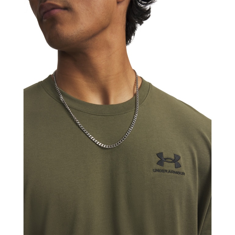 Męski t-shirt z nadrukiem Under Armour UA Logo Emb Heavyweight SS - khaki