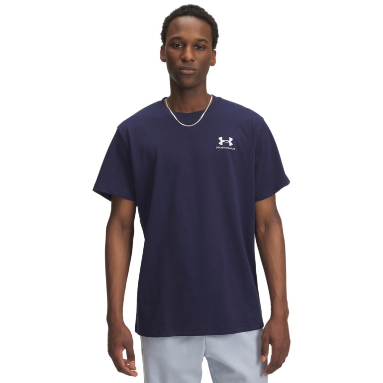 Męski t-shirt z nadrukiem Under Armour UA Logo Emb Heavyweight SS - granatowy