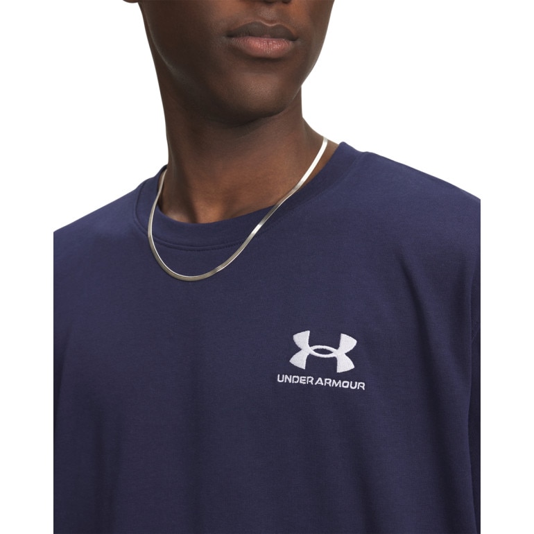 Męski t-shirt z nadrukiem Under Armour UA Logo Emb Heavyweight SS - granatowy