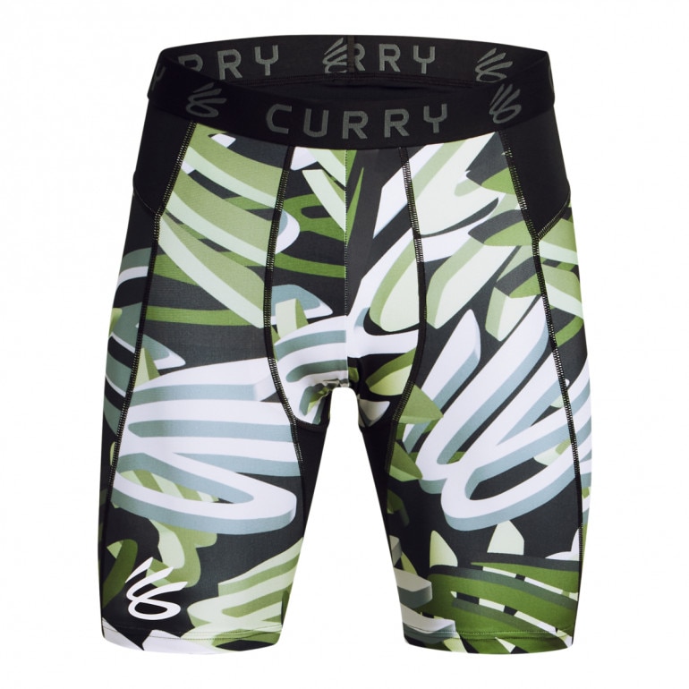 Męskie legginsy krótkie treningowe Under Armour UA Curry HG Prtd Shorts - zielone