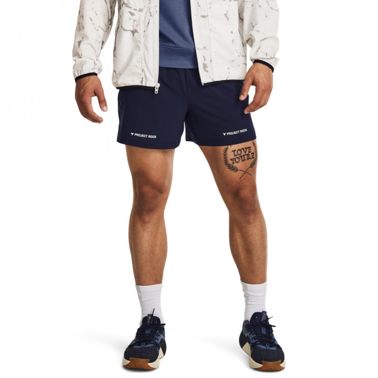 Męskie spodenki treningowe Under Armour Project Rock 5 Woven Short - granatowe