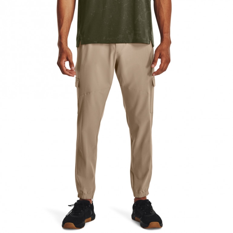 Męskie spodnie treningowe Under Armour UA Stretch Woven Cargo Pants - beżowe