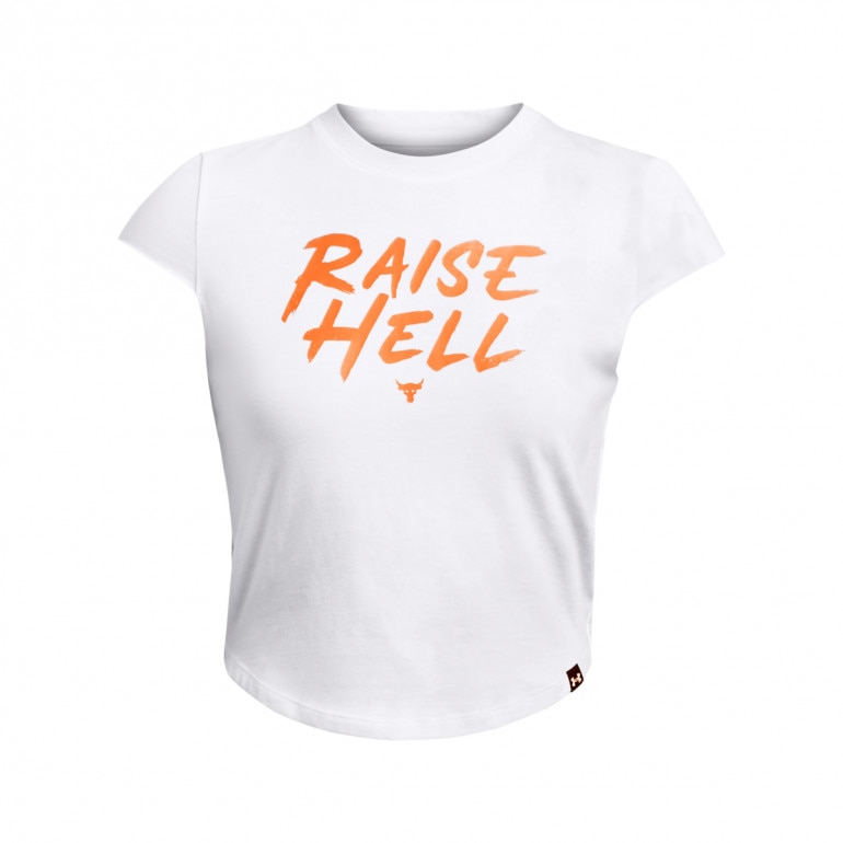 Damska koszulka treningowa Under Armour Project Rock Underground Cap Sly T - biała 