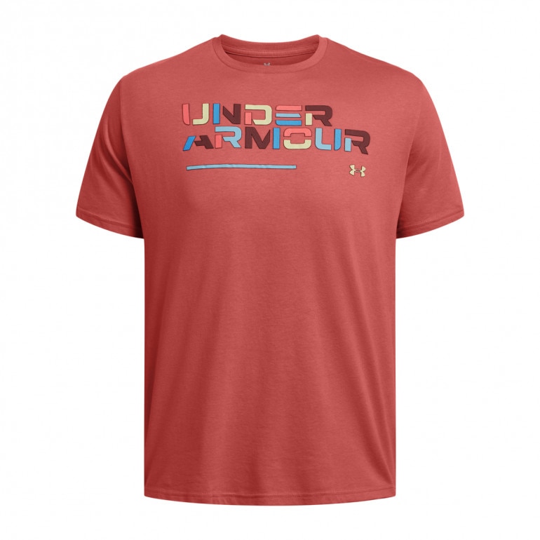 Męski t-shirt z nadrukiem Under Armour UA Colorblock Wordmark SS - czerwony