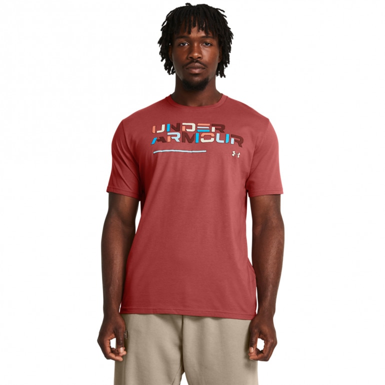 Męski t-shirt z nadrukiem Under Armour UA Colorblock Wordmark SS - czerwony
