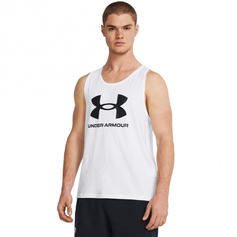 Męski top z nadrukiem Under Armour UA Sportstyle Logo Tank - biały