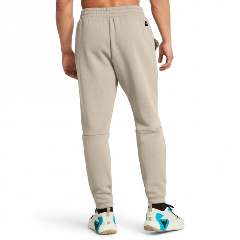 Męskie spodnie treningowe Under Armour Project Rock Icon Fleece Jogger - beżowe