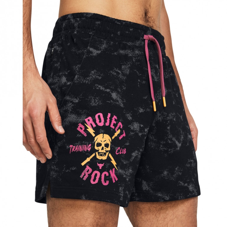 Męskie spodenki treningowe Under Armour Project Rock Rival Terry Printed Shorts - czarne