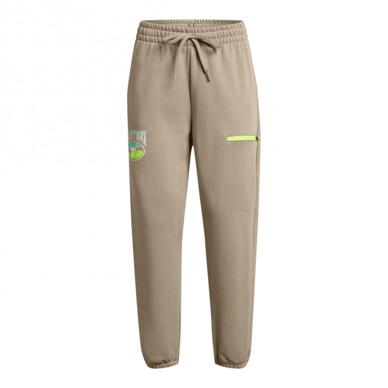 Damskie spodnie treningowe Under Armour Projcet Rock Q1 HW Terry Pant - beżowe