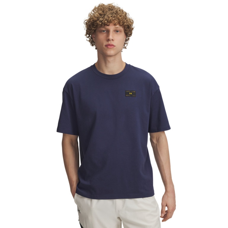 Męski t-shirt Under Armour UA Woven Label Heavyweight - granatowy