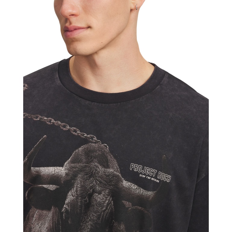 Męski t-shirt z nadrukiem Under Armour Project Rock Washed HWT -  czarny