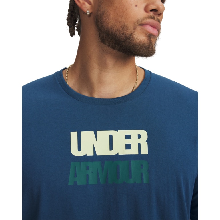 Męski t-shirt z nadrukiem Under Armour UA M BLOCK LOGO - niebieski