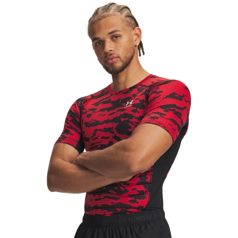 Męska koszulka treningowa Under Armour UA HeatGear Printed SS - czerwona