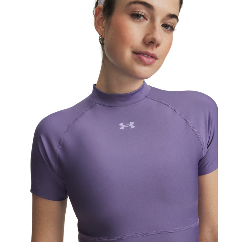 Damska koszulka treningowa Under Armour HeatGear Crop Mock SS - fioletowa