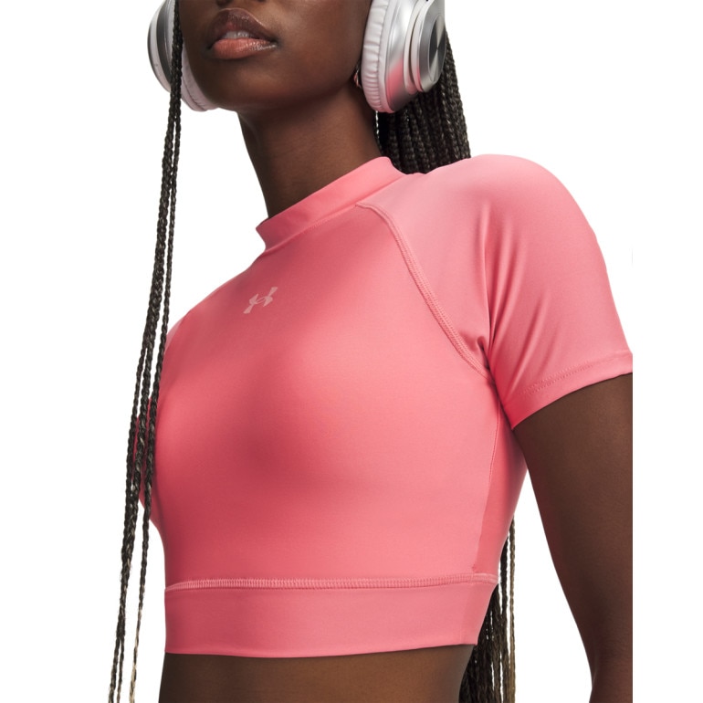 Damska koszulka treningowa Under Armour HeatGear Crop Mock SS - różowa