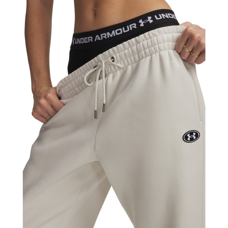 Damskie spodnie dresowe joggery Under Armour Icon Flc Varsity Jogger - białe