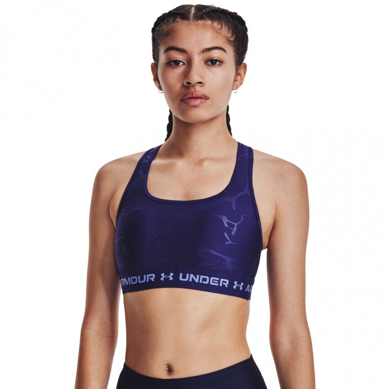 Biustonosz treningowy Under Armour Mid Crossback Emboss Sports Bra - niebieski