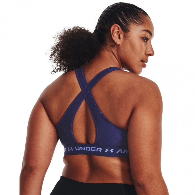 Biustonosz treningowy Under Armour Mid Crossback Emboss Sports Bra - niebieski