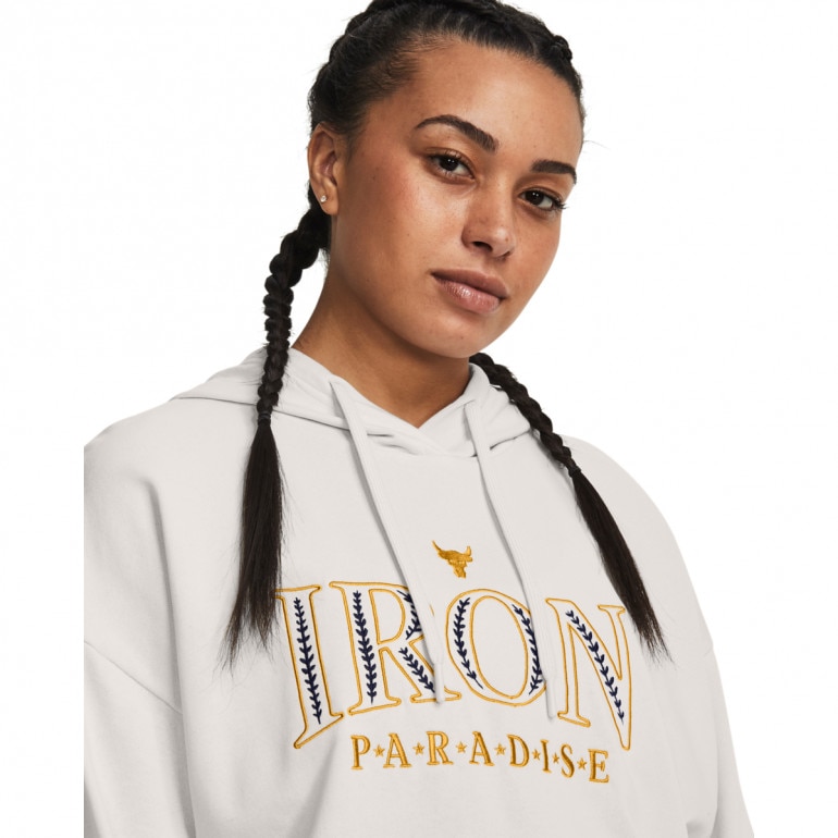 Damska bluza dresowa nierozpinana z kapturem Under Armour Project Rock Everyday Terry Hoody - biała 
