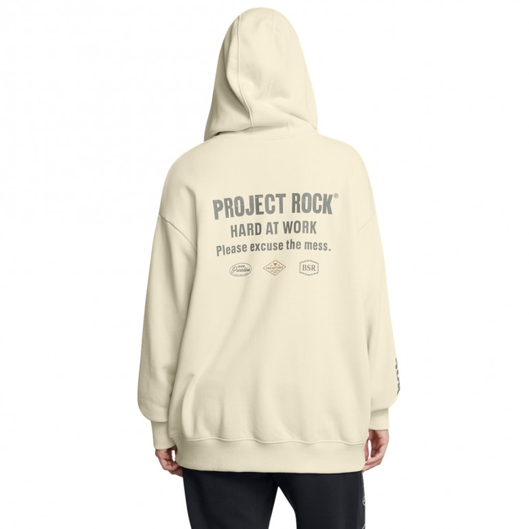 Damska bluza dresowa rozpinana z kapturem Under Armour Project Rock W Hwt Fz Hard At Wrk - beżowa