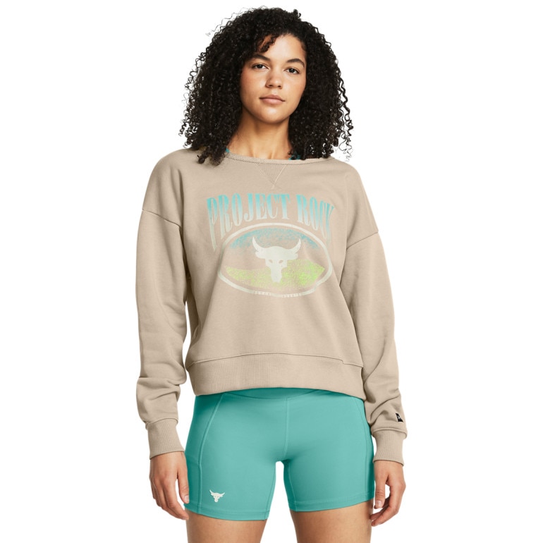 Damska bluza treningowa nierozpinana bez kaptura Under Armour Project Rock HW Terry LS Q1 - beżowa 