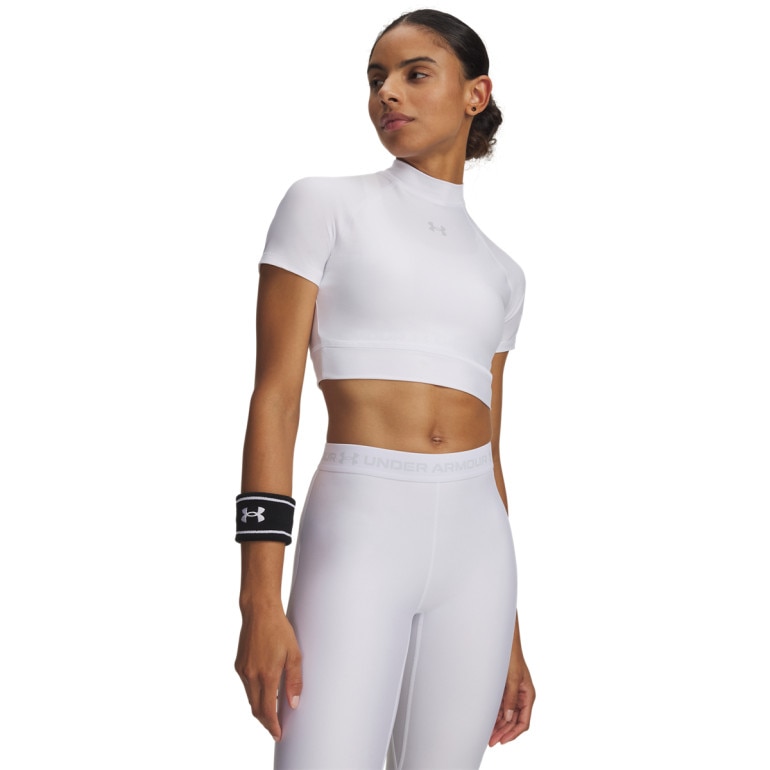 Damska koszulka treningowa Under Armour HeatGear Crop Mock SS - biała